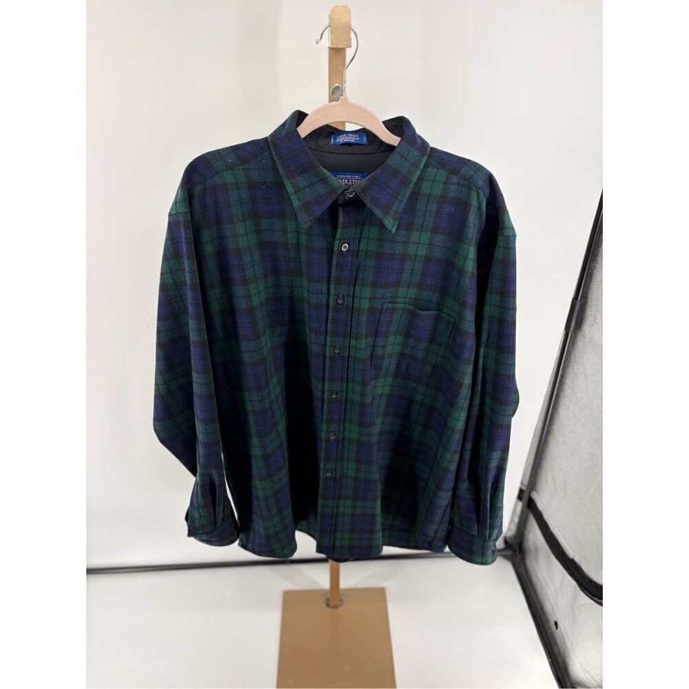 Pendleton Lodge Shirt Blackwatch Tartan 100% Virgin Wool Button Up Mens Size XL